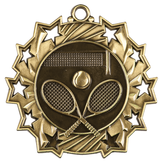 2 1/4" Antique Gold Tennis Ten Star Medal