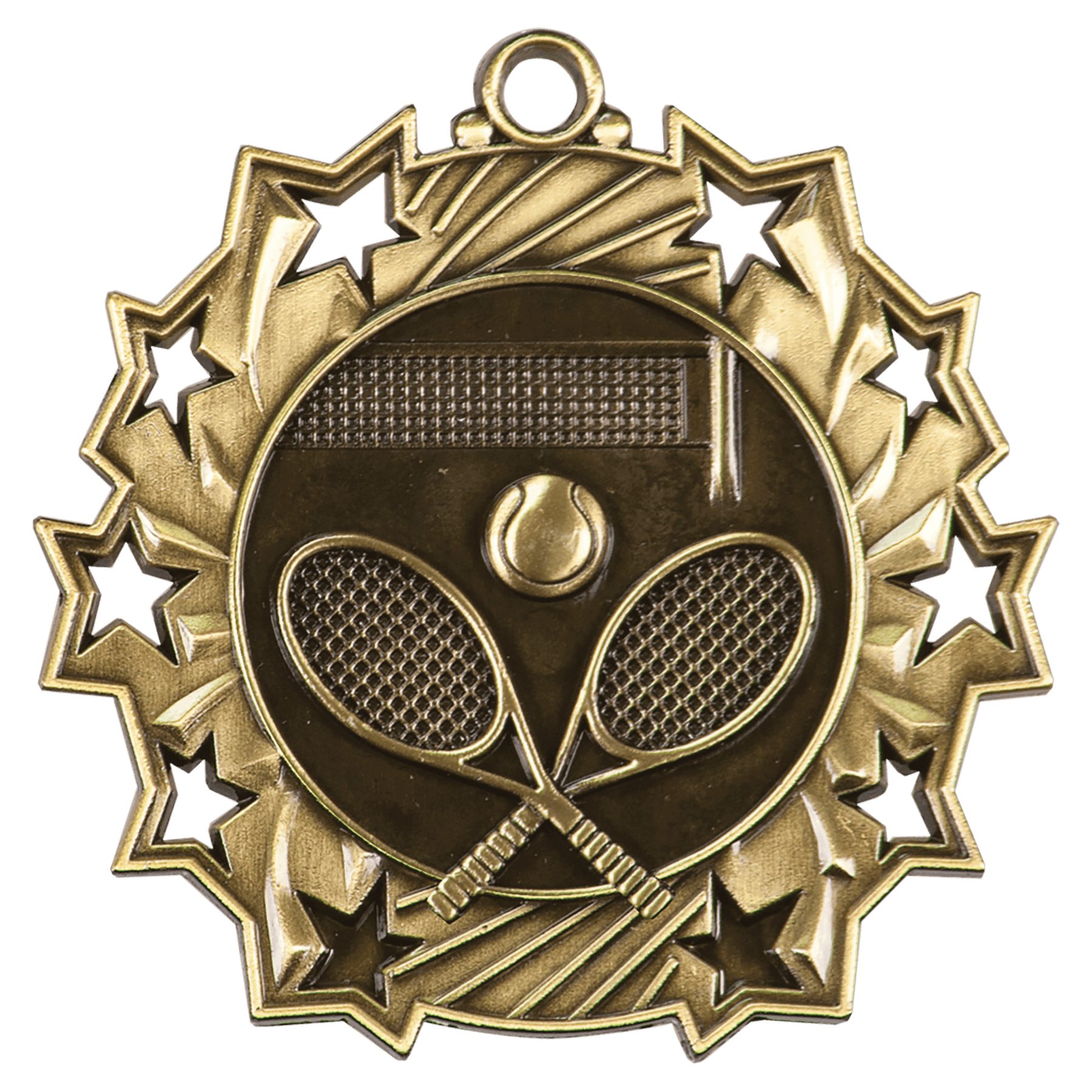 Antique Gold Tennis Ten Star Medal - 2 1/4"