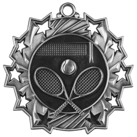 2 1/4" Antique Silver Tennis Ten Star Medal