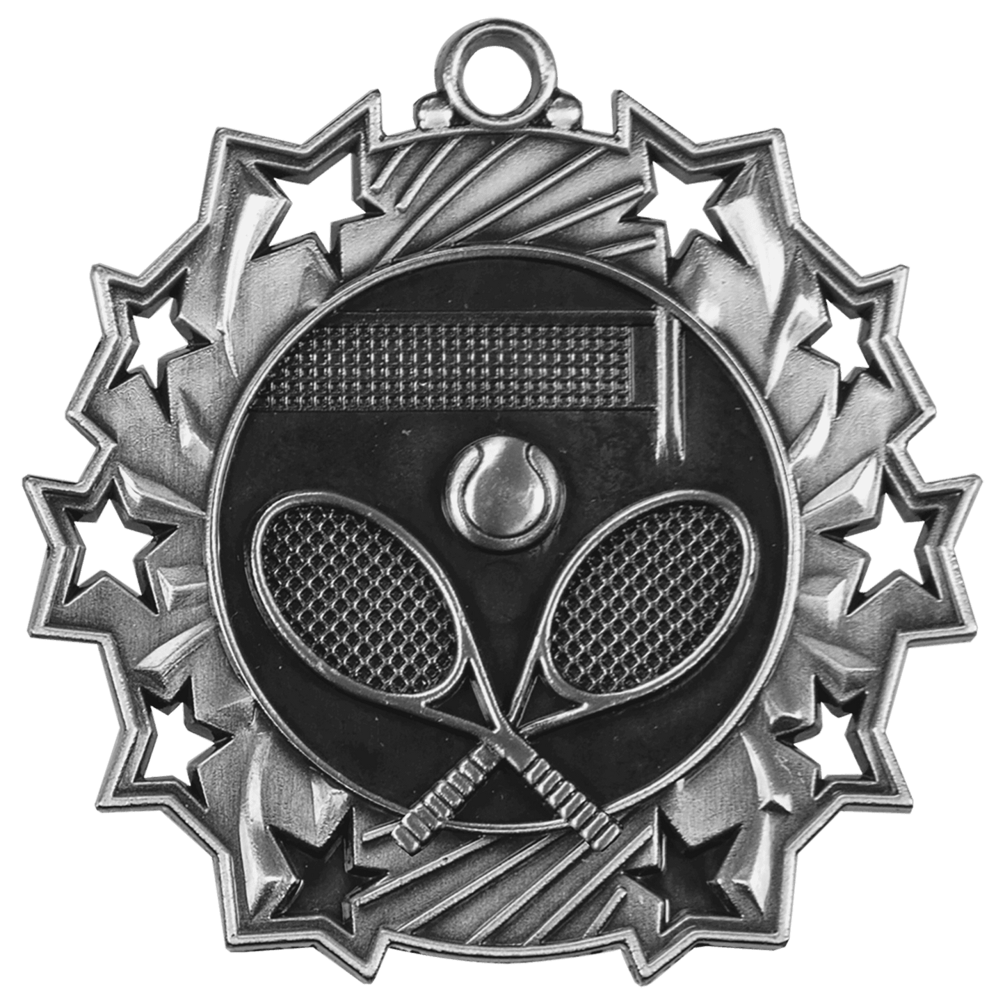 Antique Silver Tennis Ten Star Medal - 2 1/4"
