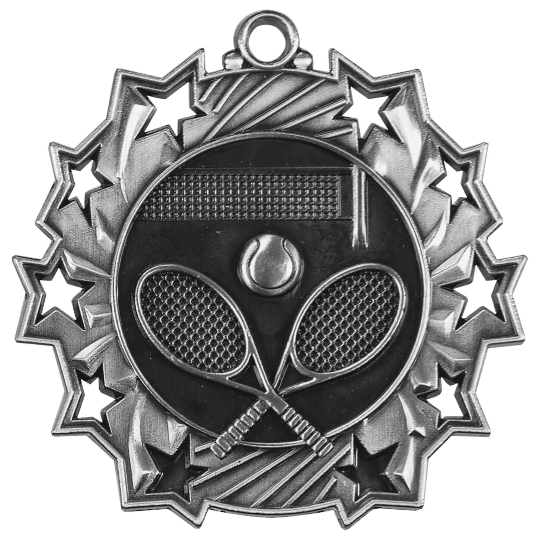 Antique Silver Tennis Ten Star Medal - 2 1/4"
