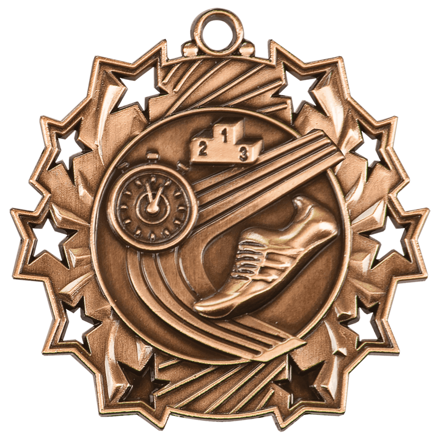 Antique Bronze Track Ten Star Medal - 2 1/4"