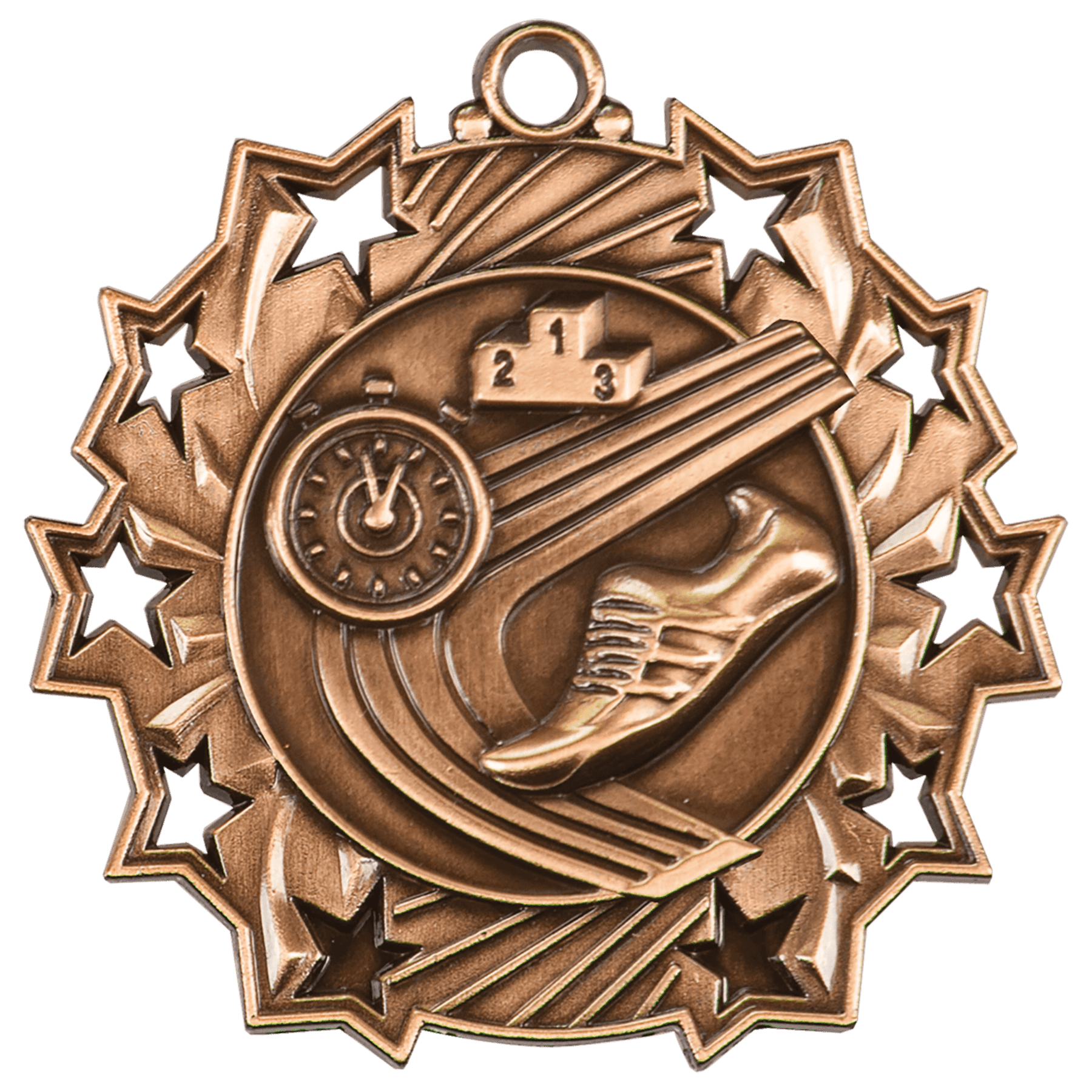 Antique Bronze Track Ten Star Medal - 2 1/4"
