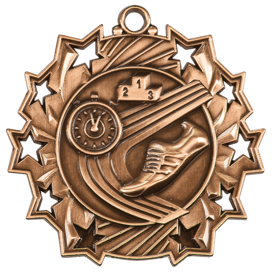 Antique Bronze Track Ten Star Medal - 2 1/4"