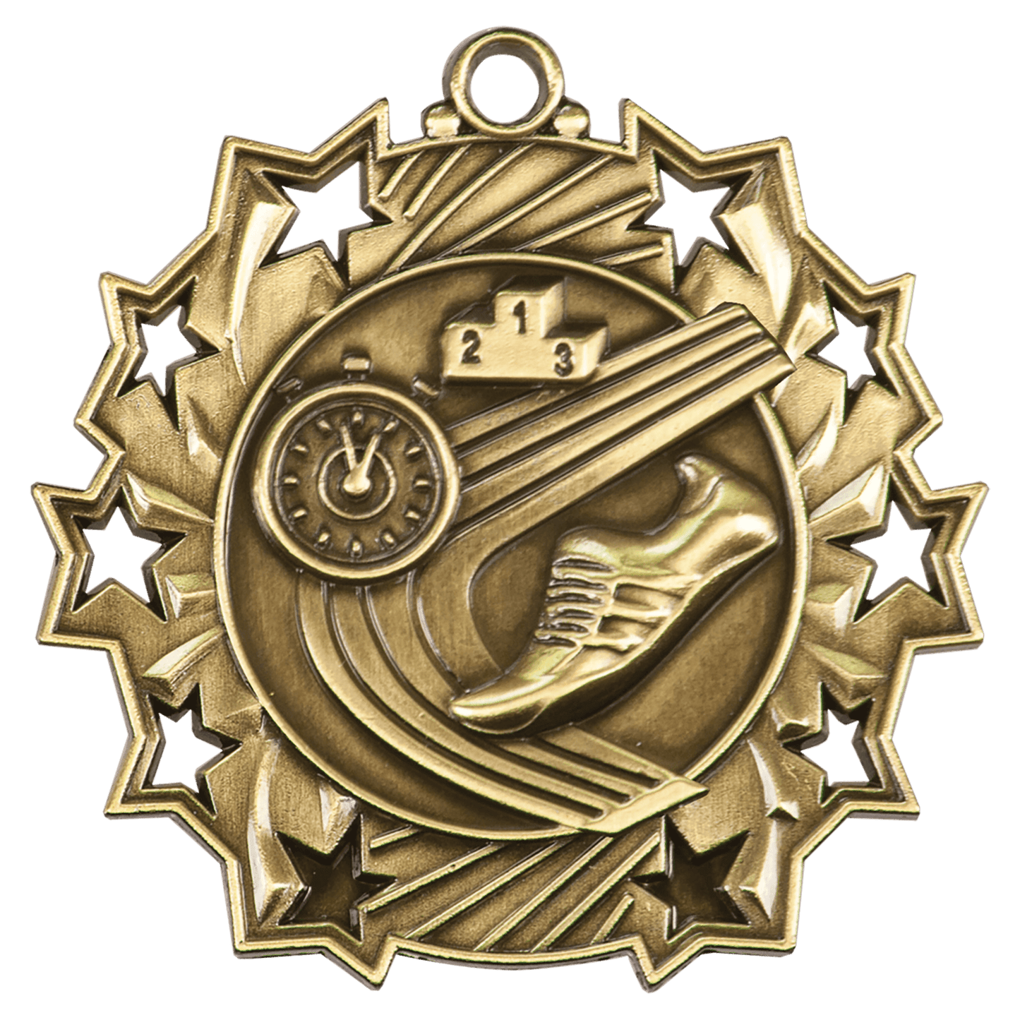 Antique Gold Track Ten Star Medal - 2 1/4"