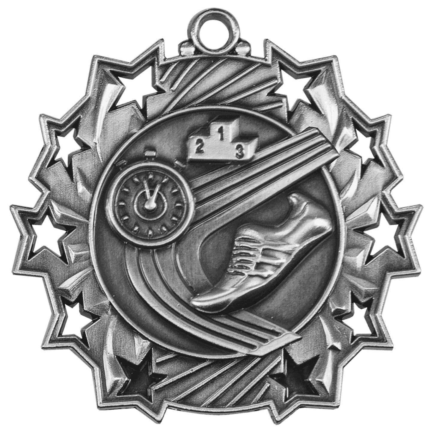 Antique Silver Track Ten Star Medal - 2 1/4"