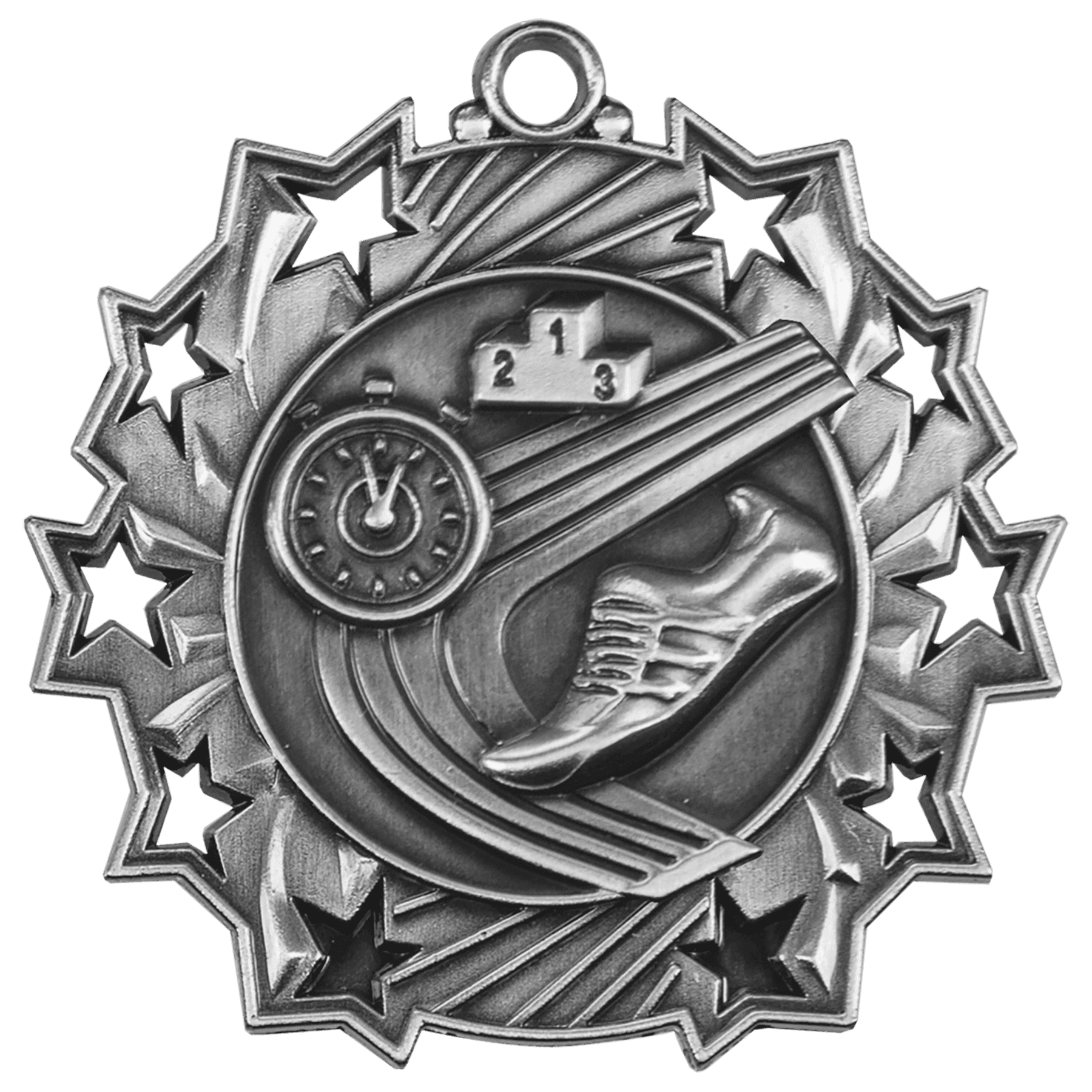 Antique Silver Track Ten Star Medal - 2 1/4"