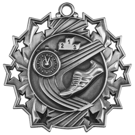 Antique Silver Track Ten Star Medal - 2 1/4"
