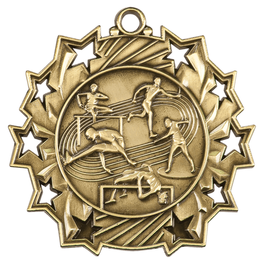 Antique Gold Track & Field Ten Star Medal - 2 1/4"