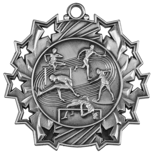2 1/4" Antique Silver Track & Field Ten Star Medal