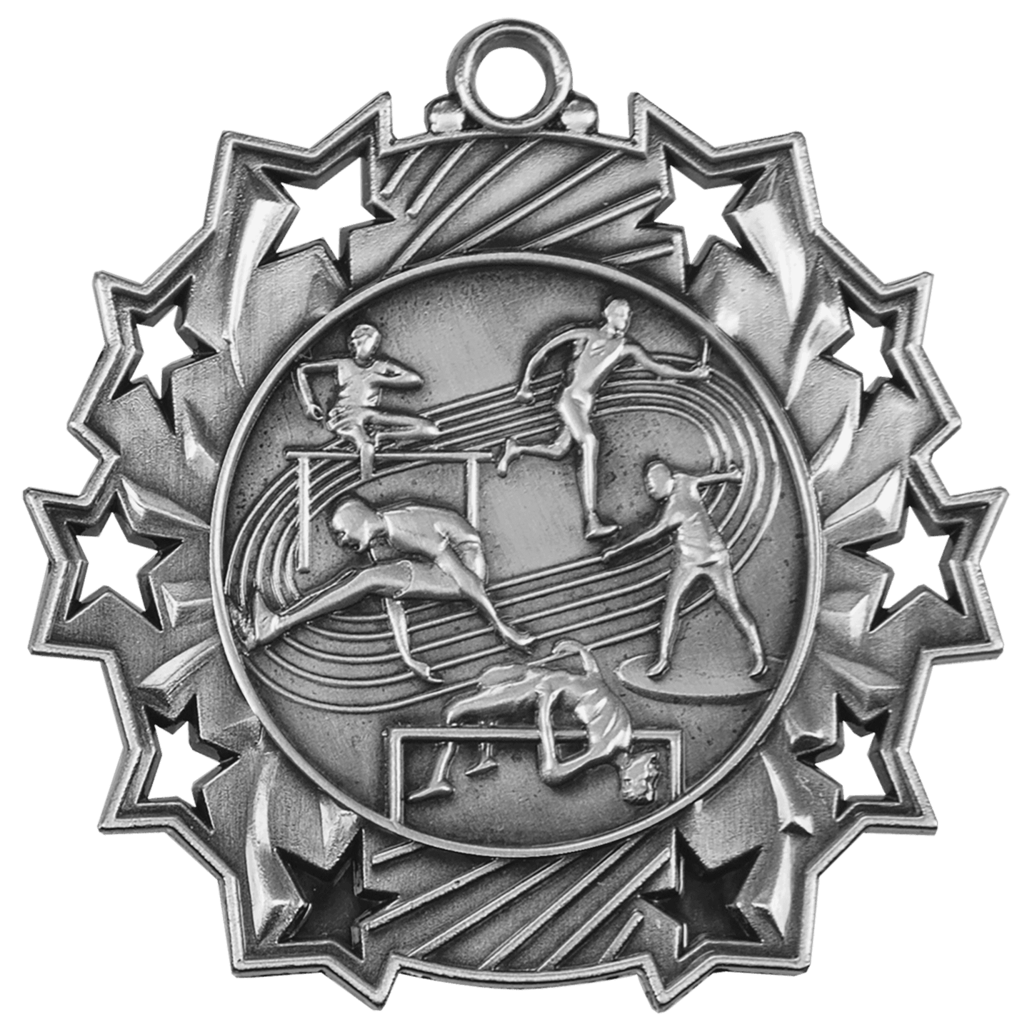 Antique Silver Track & Field Ten Star Medal - 2 1/4"
