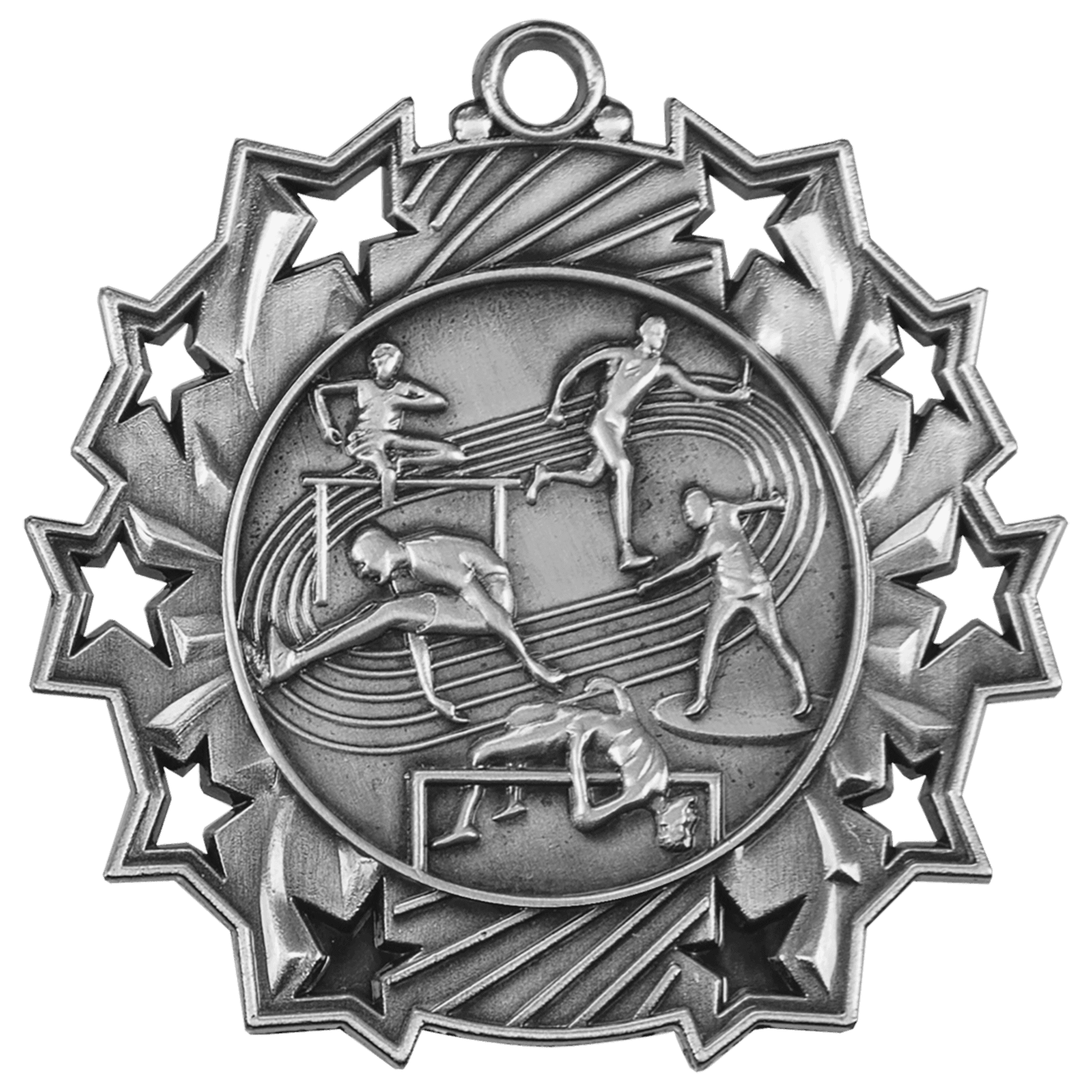 Antique Silver Track & Field Ten Star Medal - 2 1/4"