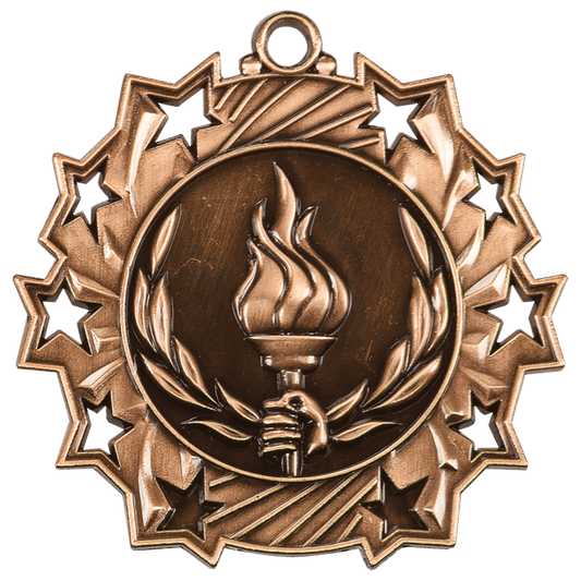 Antique Bronze Victory Ten Star Medal - 2 1/4"