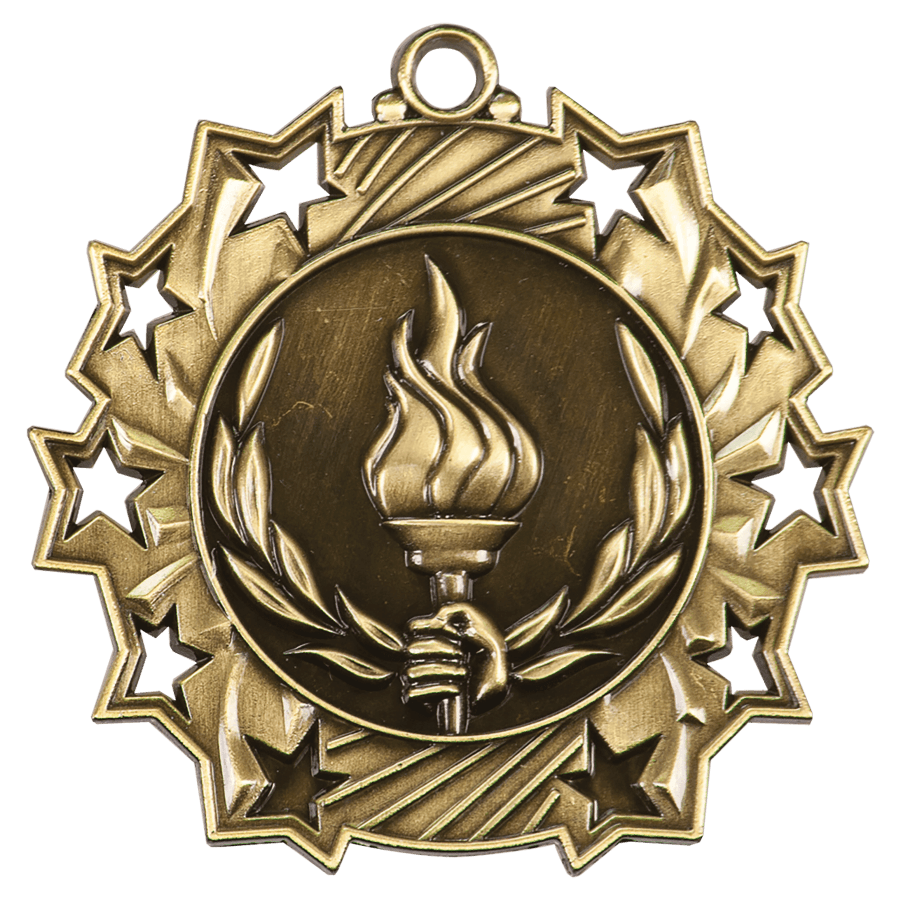 Antique Gold Victory Ten Star Medal - 2 1/4"