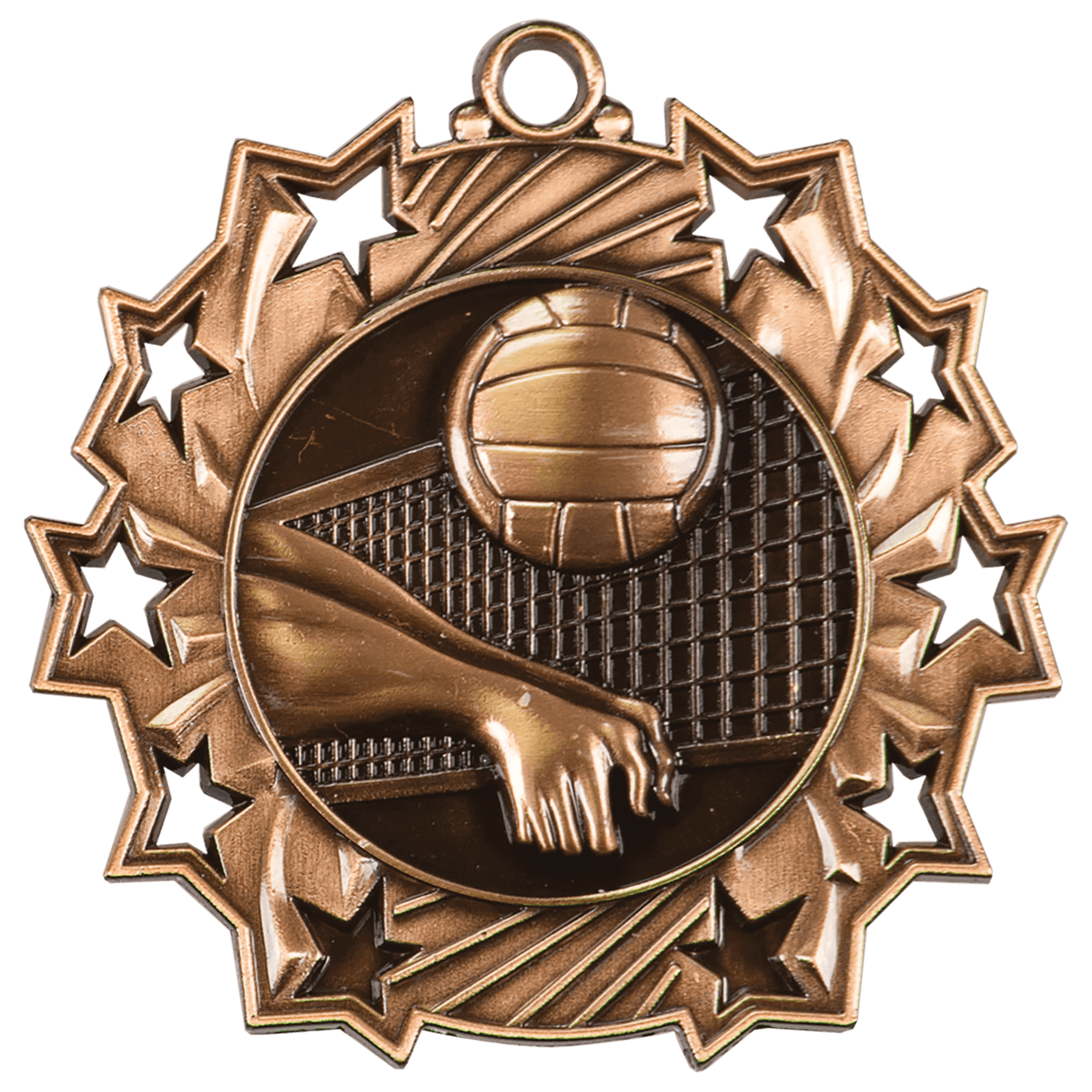 Antique Bronze Volleyball Ten Star Medal - 2 1/4"