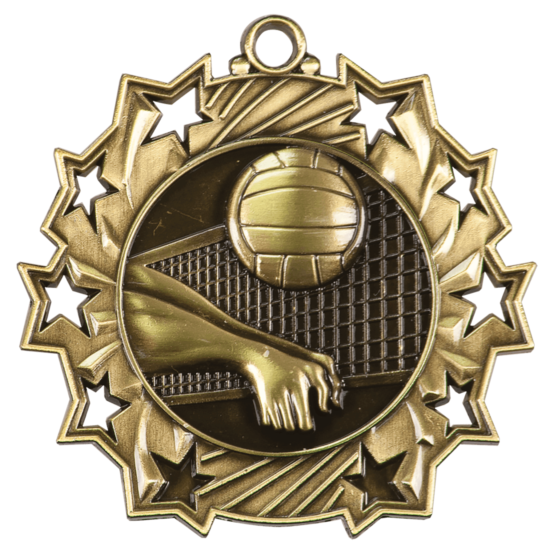 2 1/4" Antique Gold Volleyball Ten Star Medal