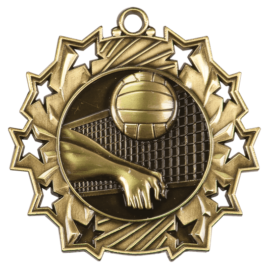 2 1/4" Antique Gold Volleyball Ten Star Medal