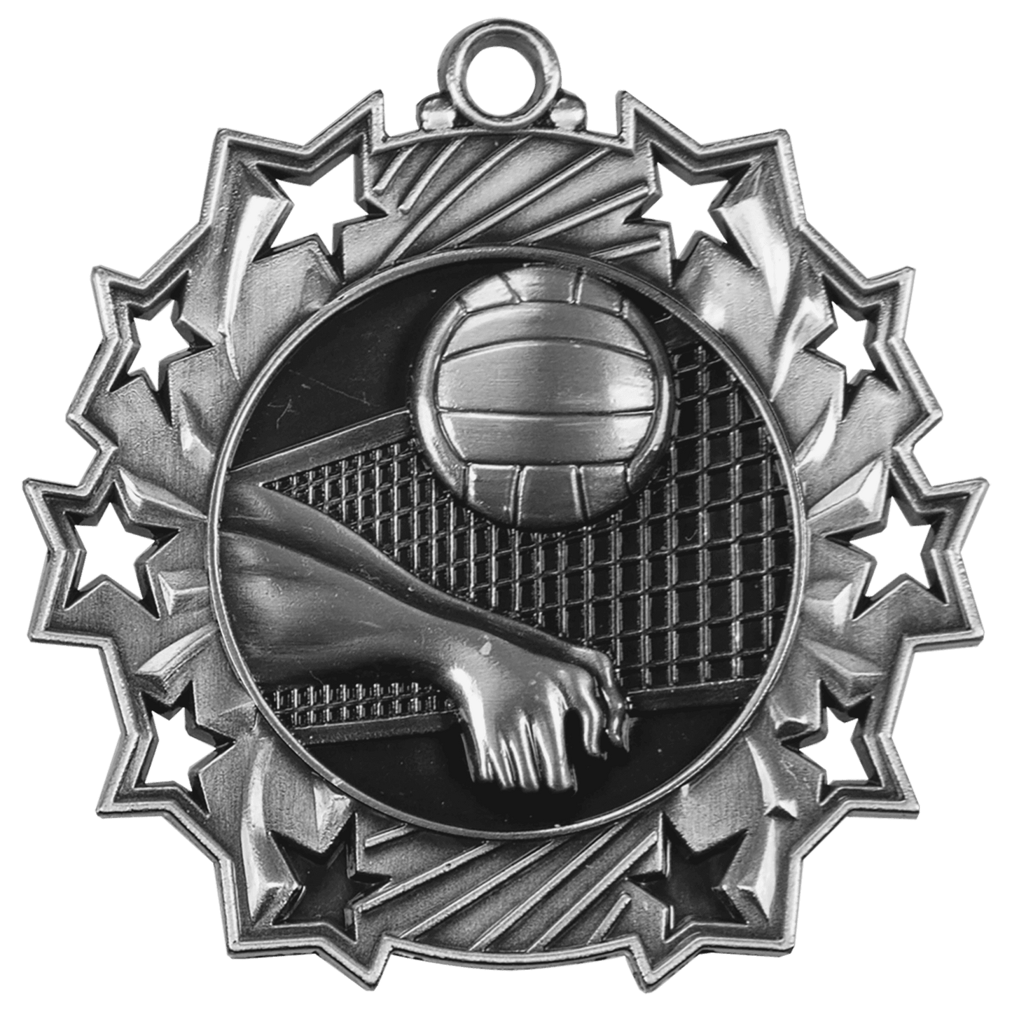 Antique Silver Volleyball Ten Star Medal - 2 1/4"
