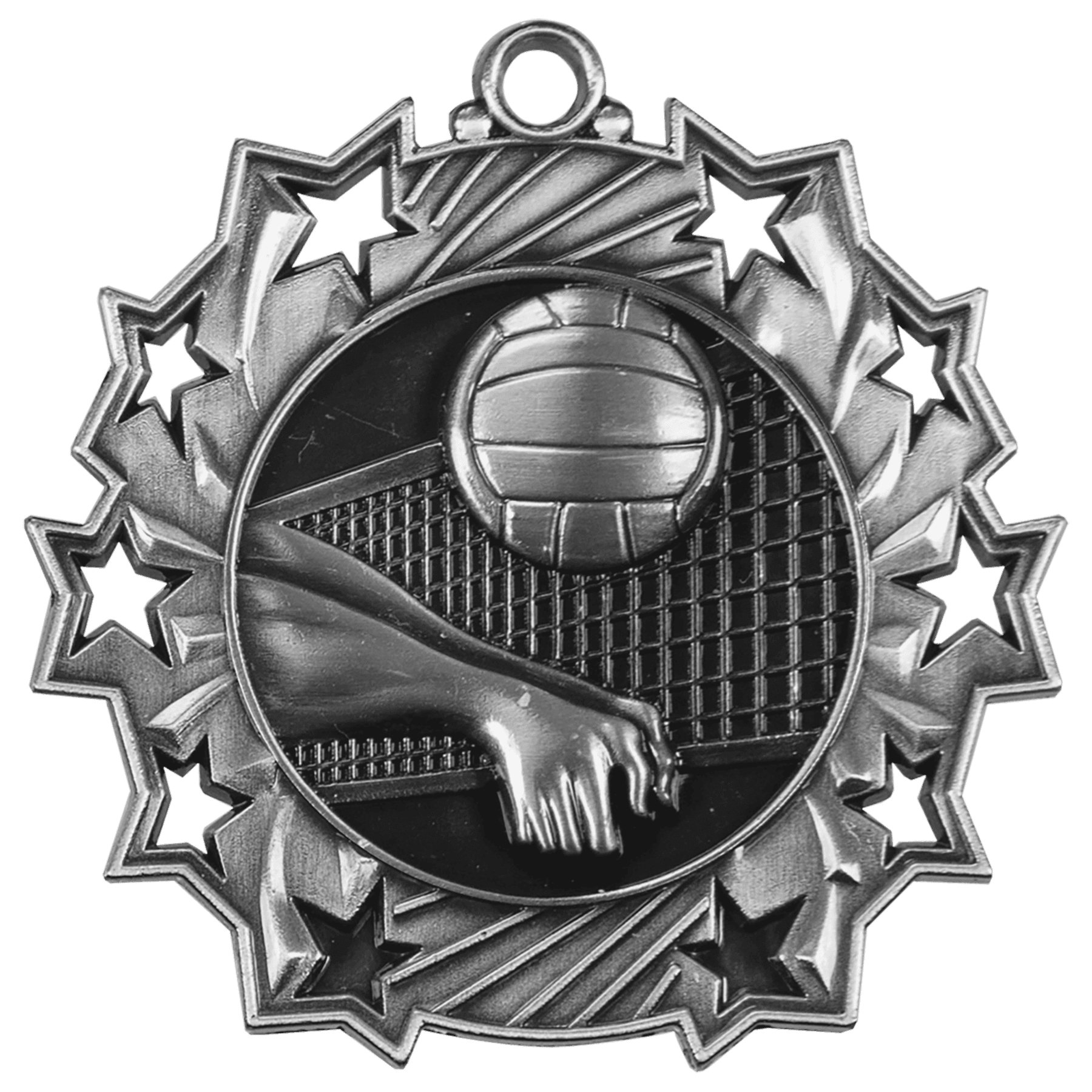 Antique Silver Volleyball Ten Star Medal - 2 1/4"