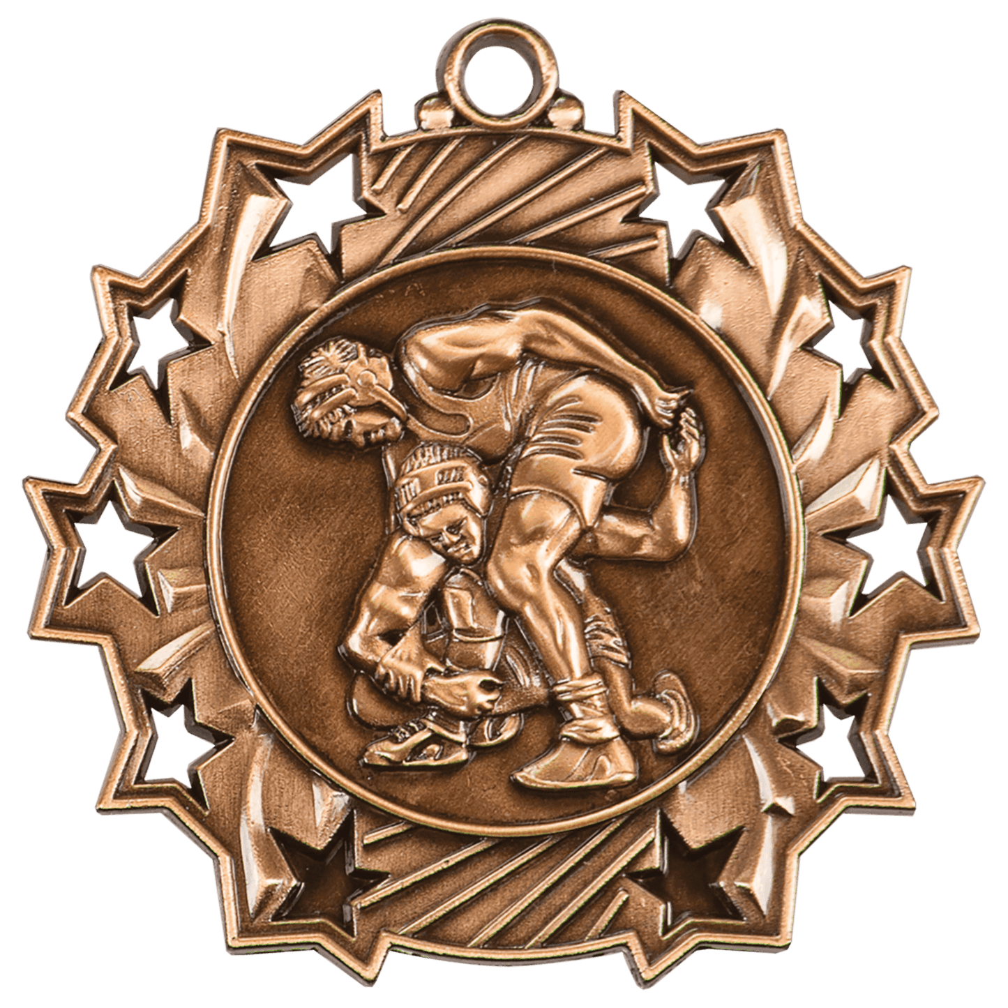 Antique Bronze Wrestling Ten Star Medal - 2 1/4"