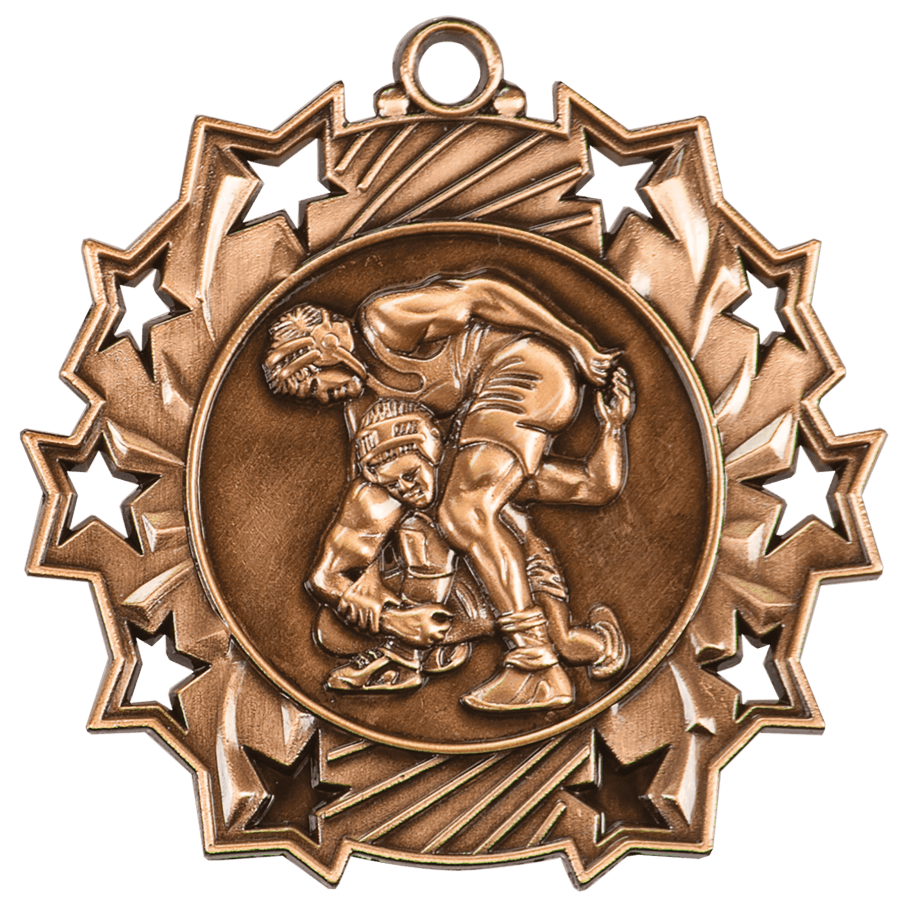 Antique Bronze Wrestling Ten Star Medal - 2 1/4"