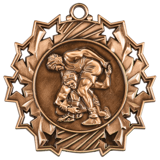 Antique Bronze Wrestling Ten Star Medal - 2 1/4"