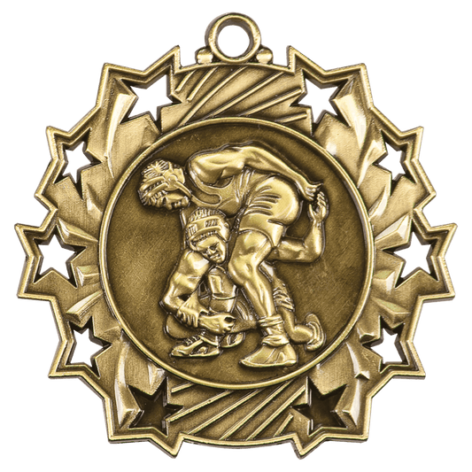 Antique Gold Wrestling Ten Star Medal - 2 1/4"