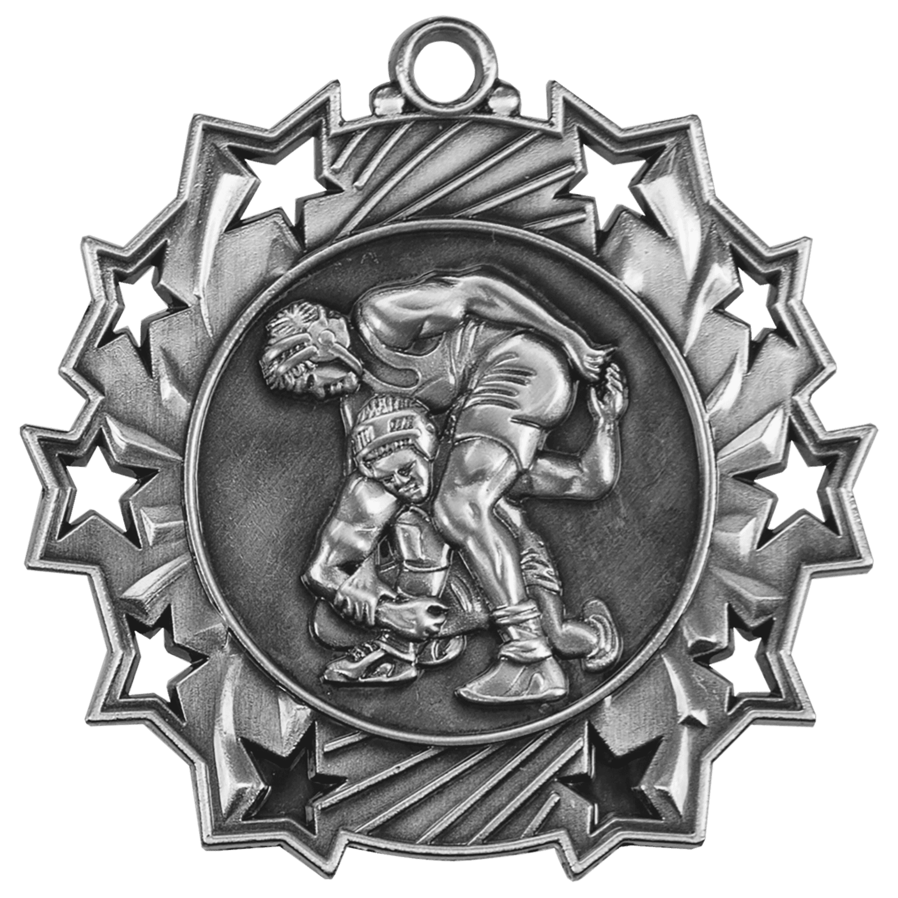 2 1/4" Antique Silver Wrestling Ten Star Medal