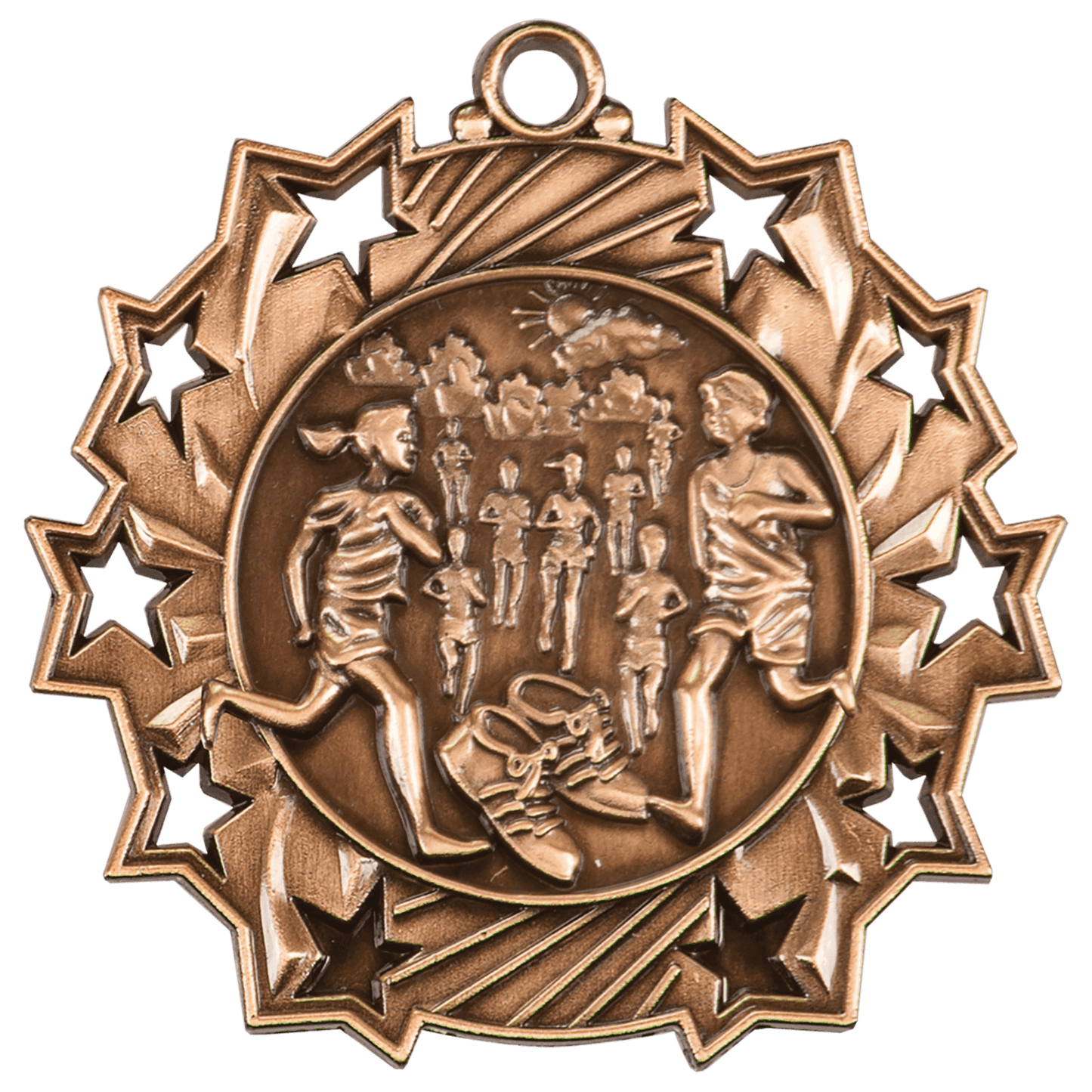 Antique Bronze Cross Country Ten Star Medal - 2 1/4"