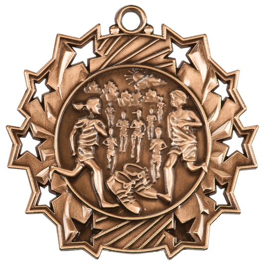 Antique Bronze Cross Country Ten Star Medal - 2 1/4"