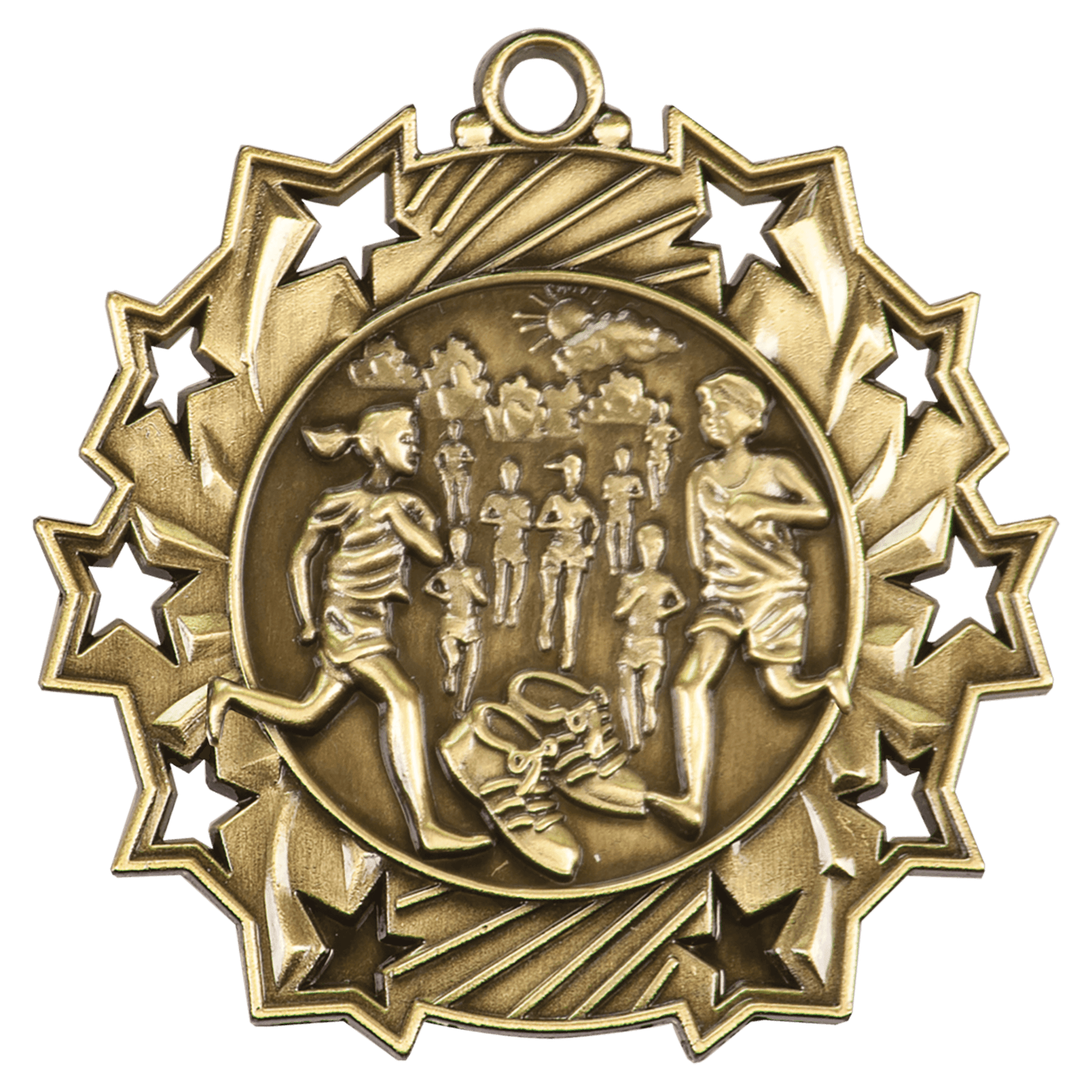 Antique Gold Cross Country Ten Star Medal - 2 1/4"