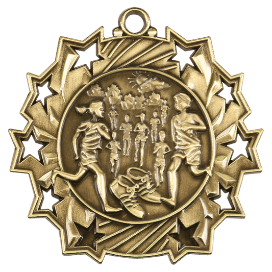 Antique Gold Cross Country Ten Star Medal - 2 1/4"