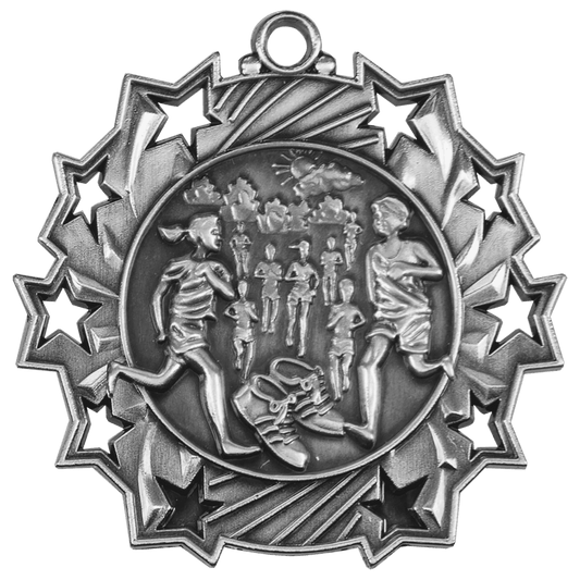 2 1/4" Antique Silver Cross Country Ten Star Medal