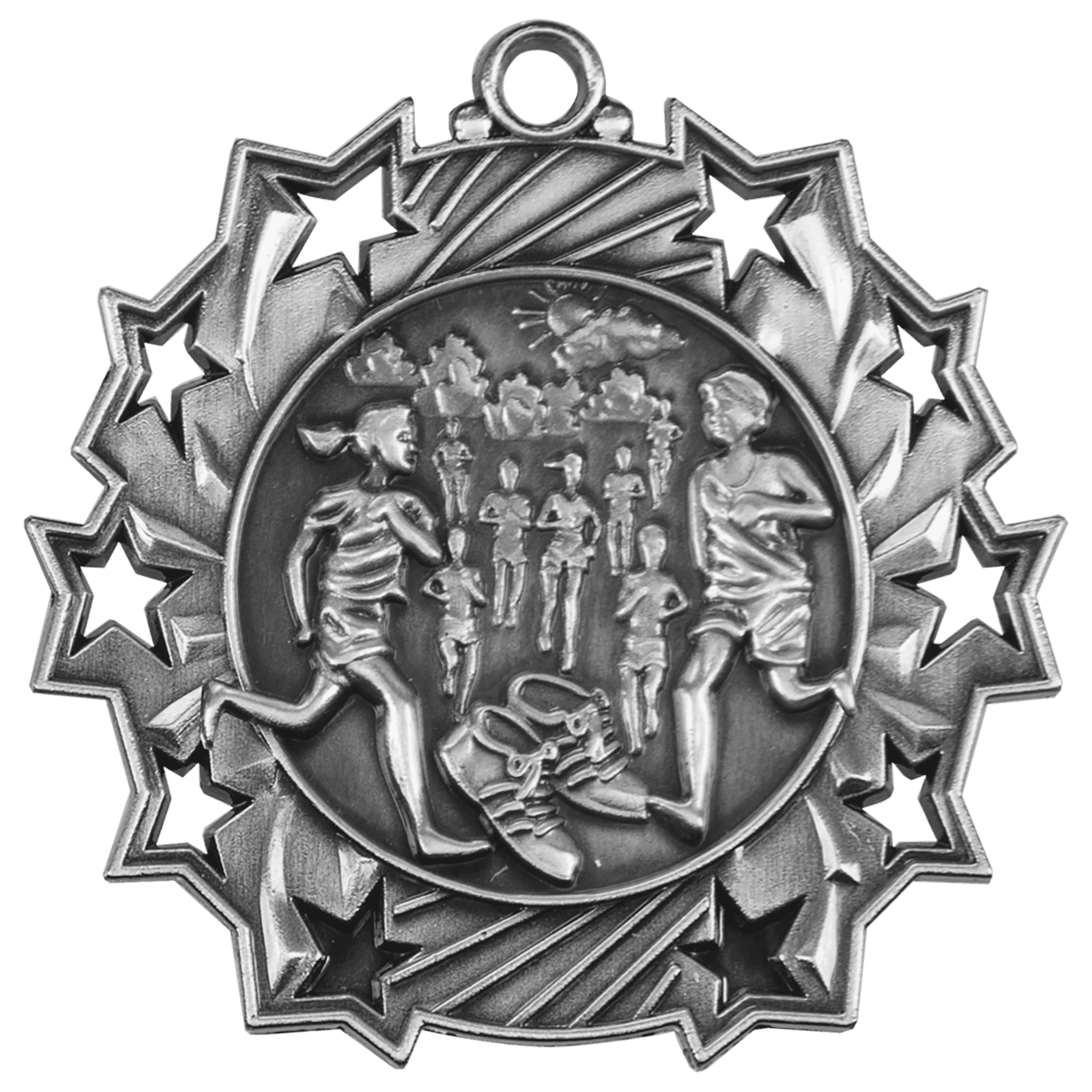 Antique Silver Cross Country Ten Star Medal - 2 1/4"