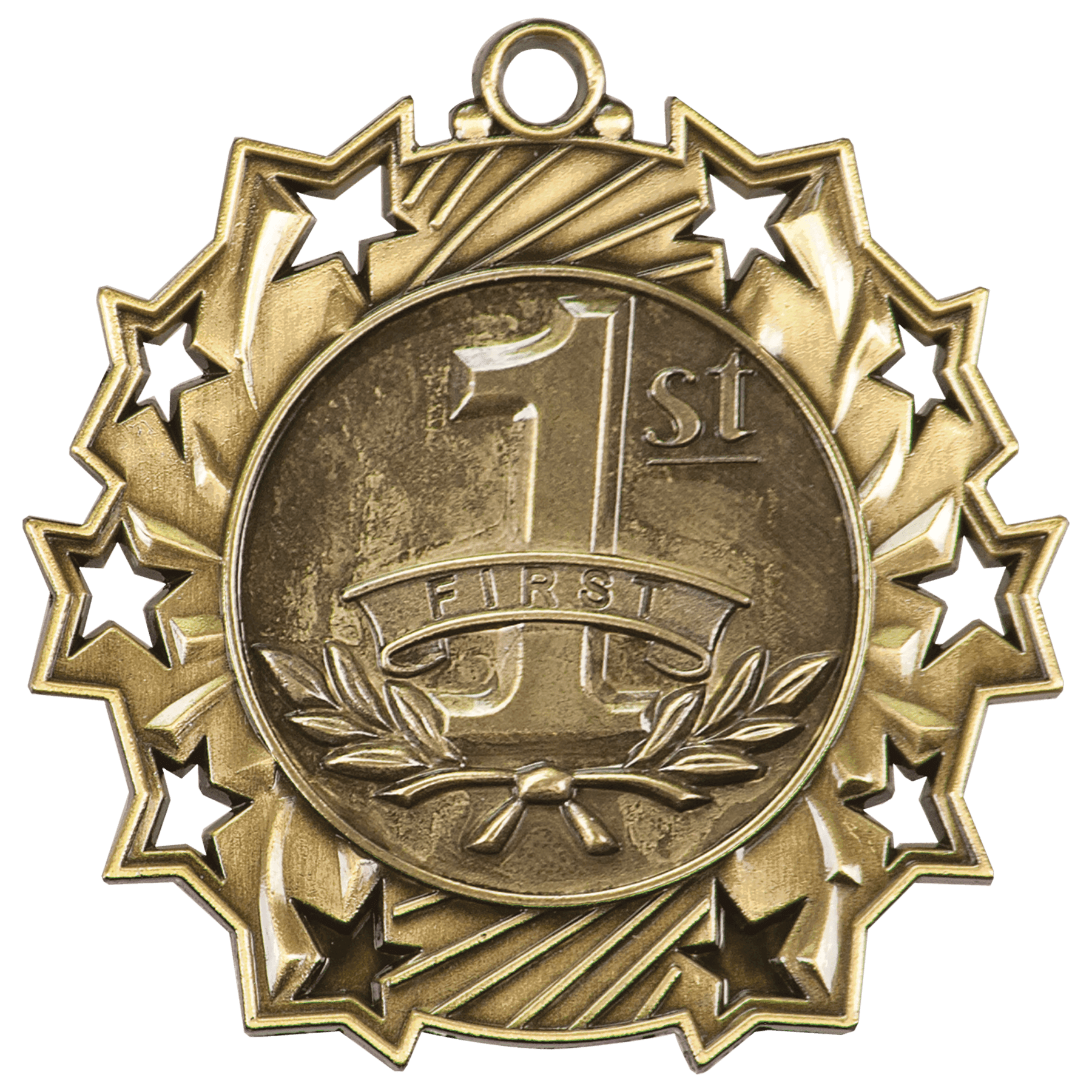 Antique Gold 1st Place Ten Star Medal - 2 1/4"