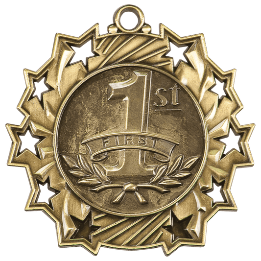 Antique Gold 1st Place Ten Star Medal - 2 1/4"