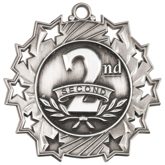 Antique Silver 2nd Place Ten Star Medal - 2 1/4"