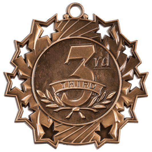 Antique Bronze 3rd Place Ten Star Medal - 2 1/4"