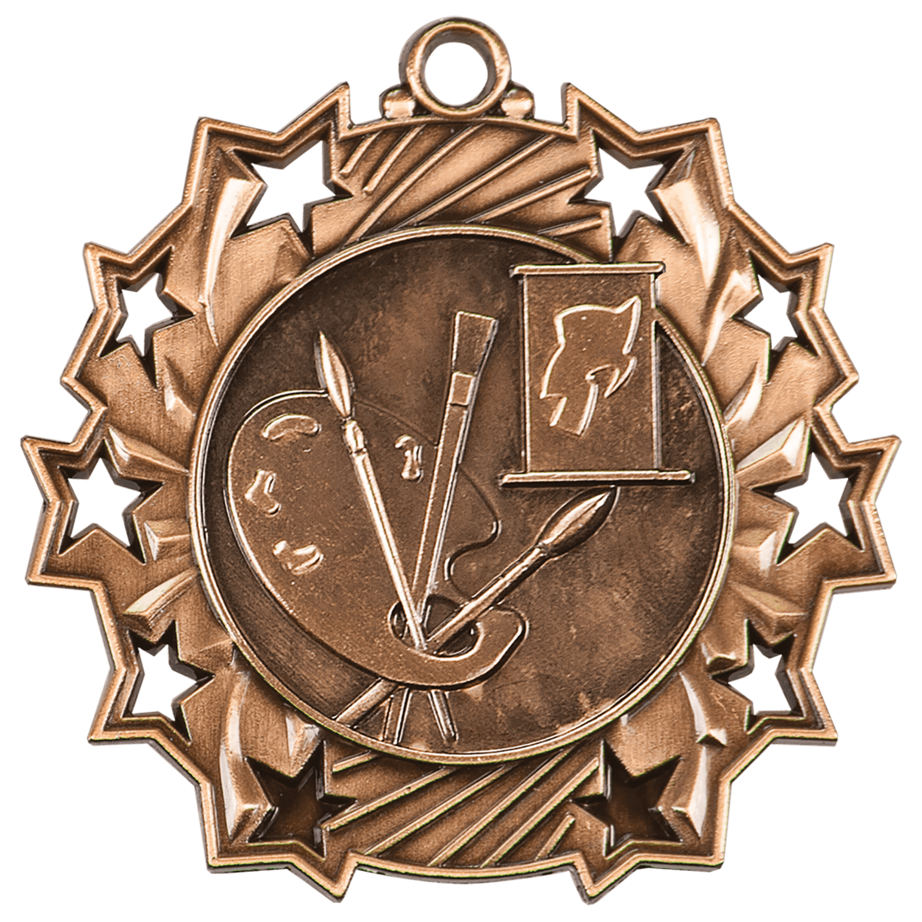 Antique Bronze Art Ten Star Medal - 2 1/4"