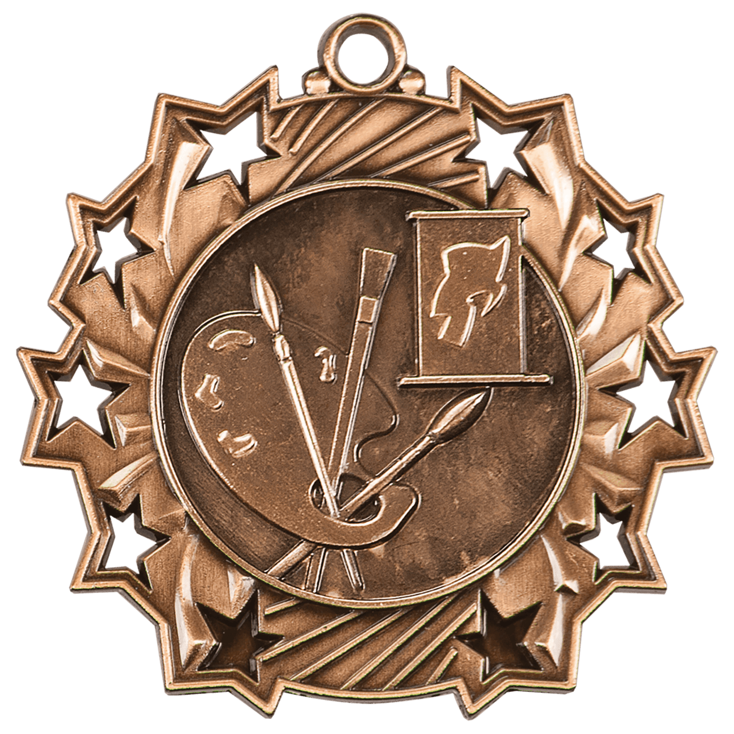 2 1/4" Antique Bronze Art Ten Star Medal