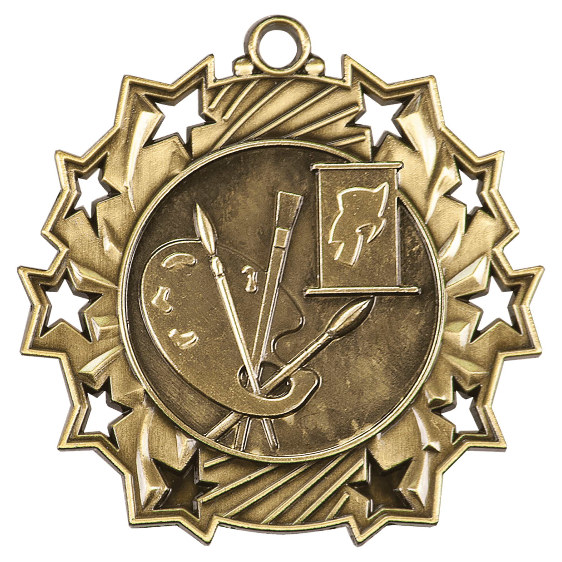 Antique Gold Art Ten Star Medal - 2 1/4"