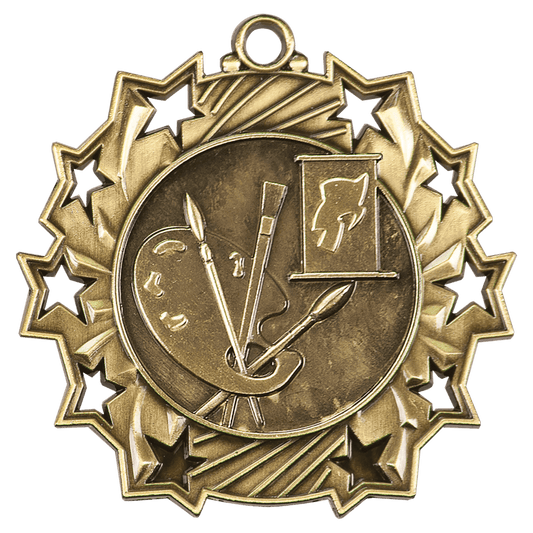 Antique Gold Art Ten Star Medal - 2 1/4"