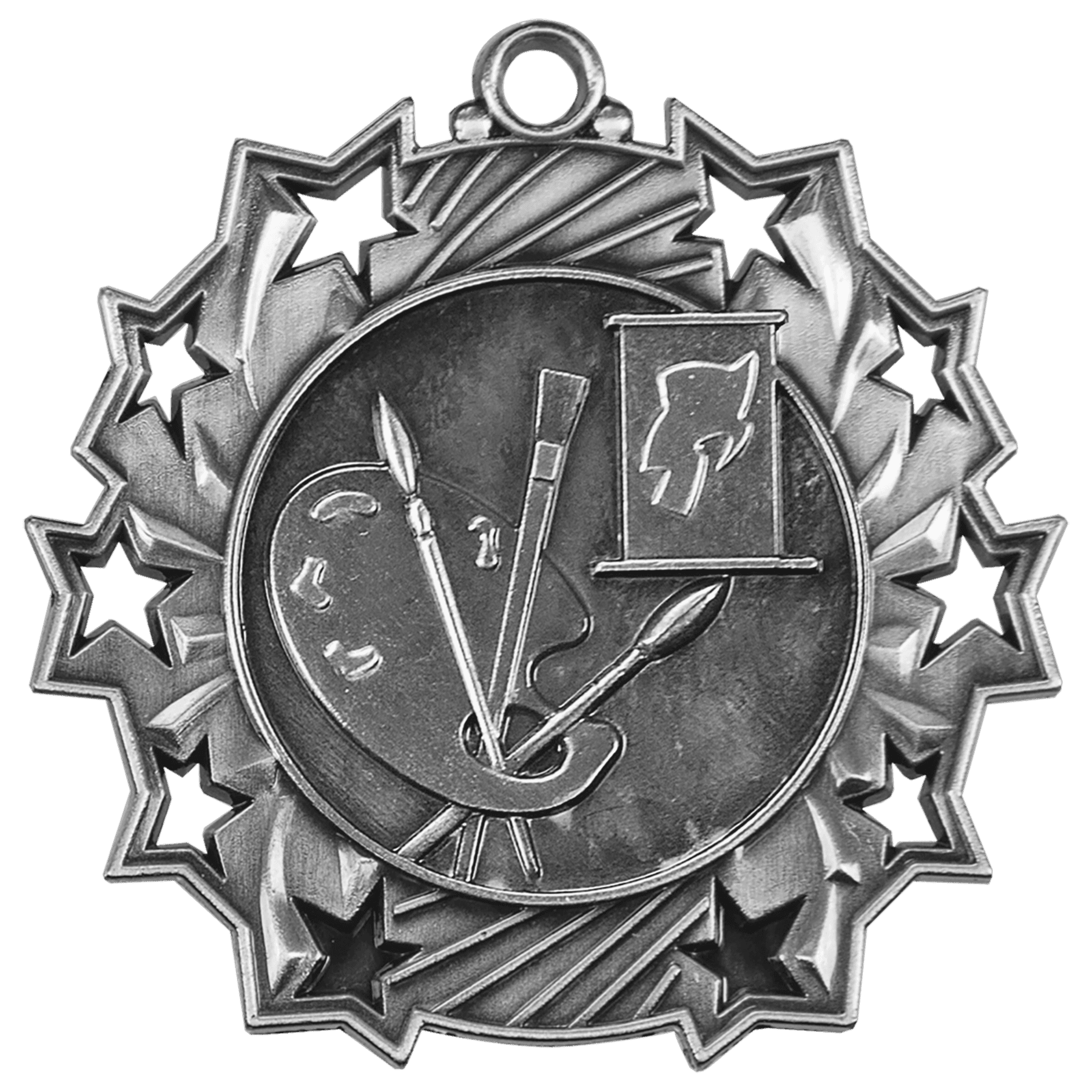 2 1/4" Antique Silver Art Ten Star Medal