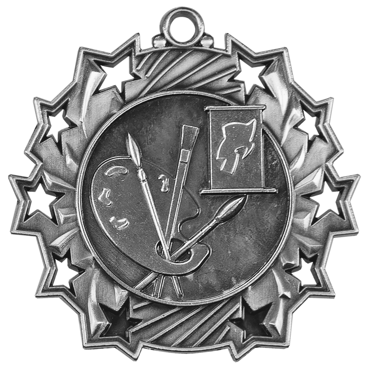 Antique Silver Art Ten Star Medal - 2 1/4"