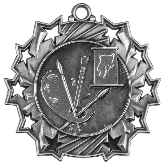 Antique Silver Art Ten Star Medal - 2 1/4"