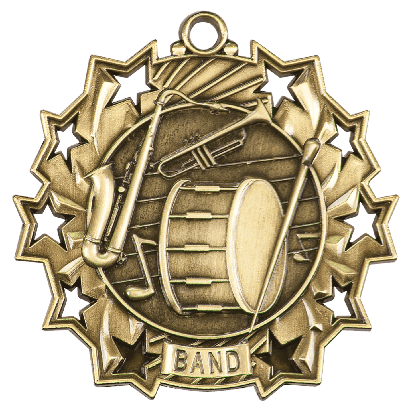 2 1/4" Antique Gold Band Ten Star Medal