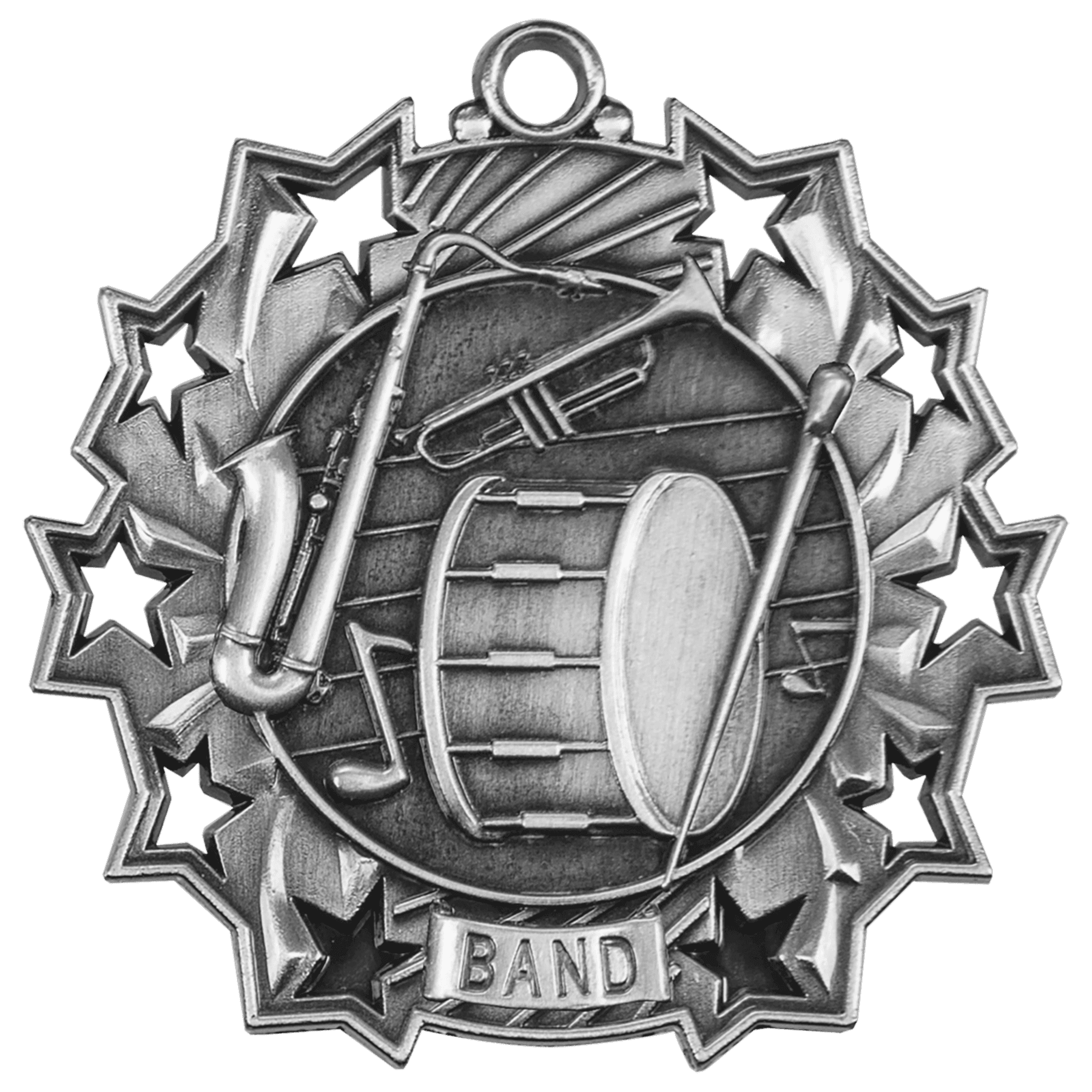 2 1/4" Antique Silver Band Ten Star Medal