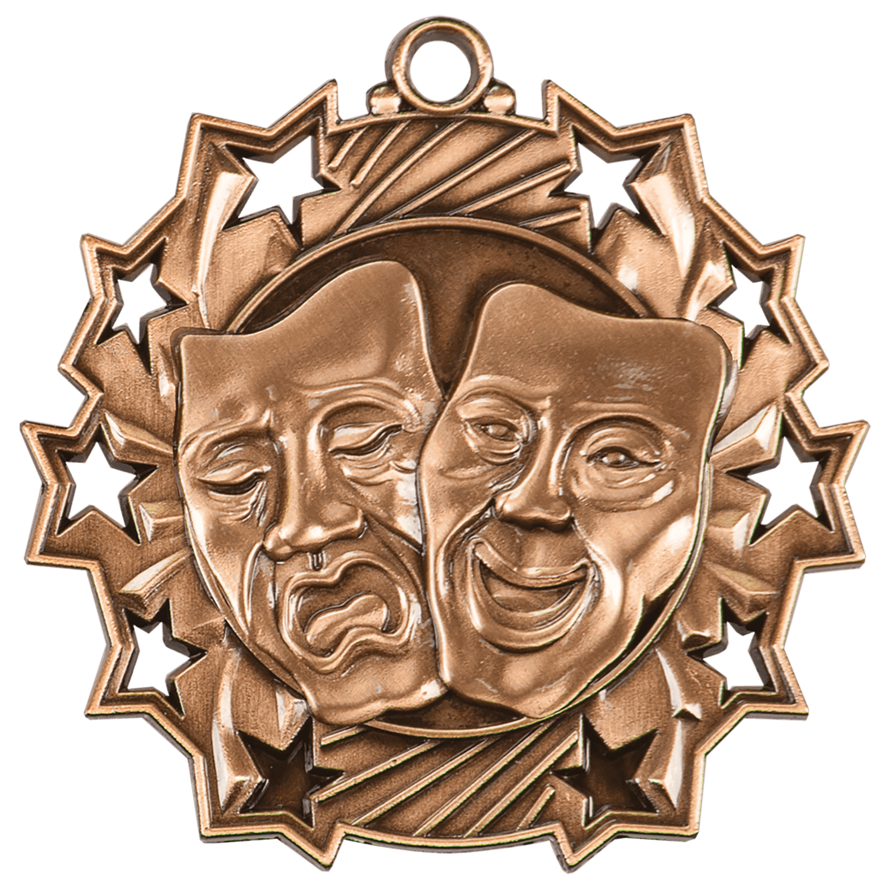 Antique Bronze Drama Ten Star Medal - 2 1/4"