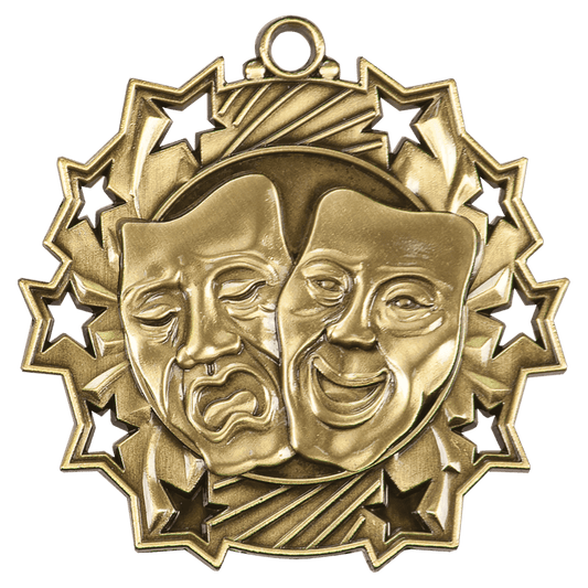 2 1/4" Antique Gold Drama Ten Star Medal