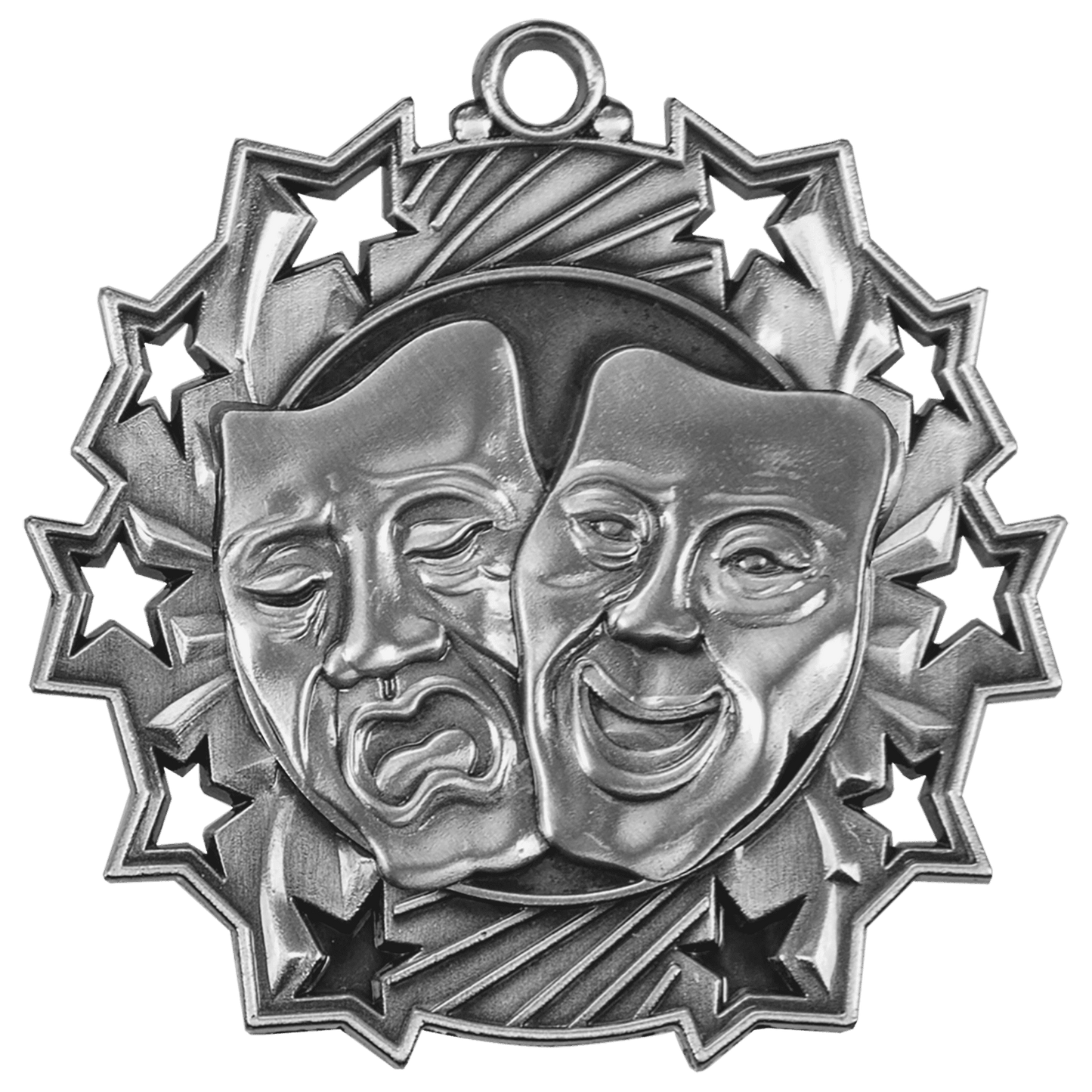 Antique Silver Drama Ten Star Medal - 2 1/4"